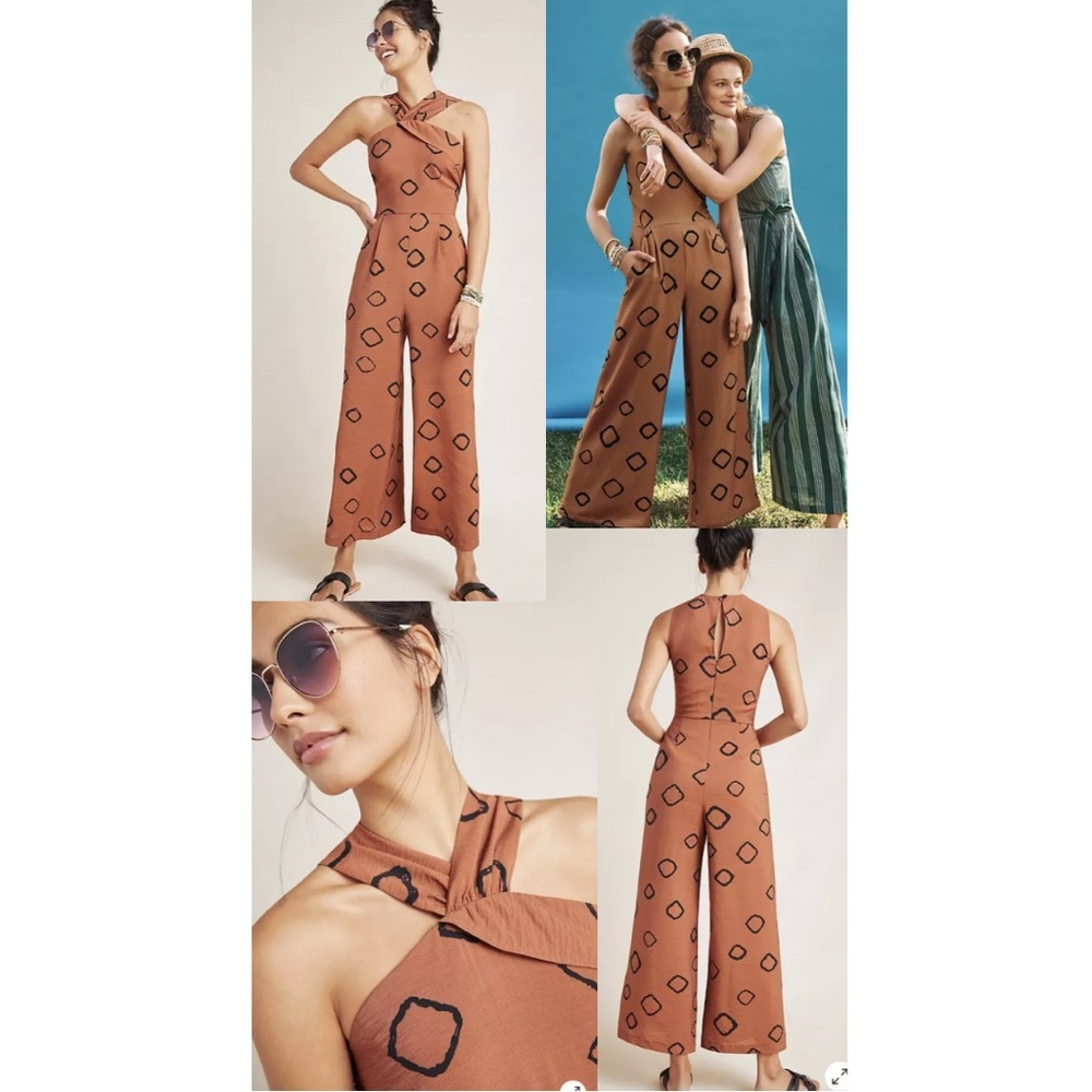 Anthropologie | Eva Franco Brown Jumpsuit with Geometric Pattern